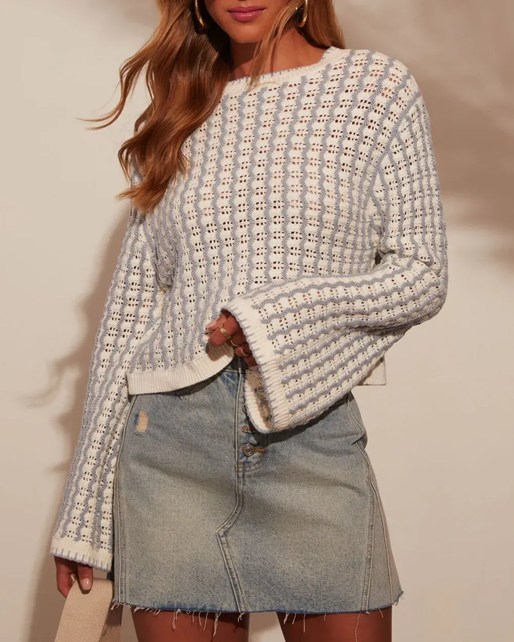 Wide Sleeve Gingham Pullover