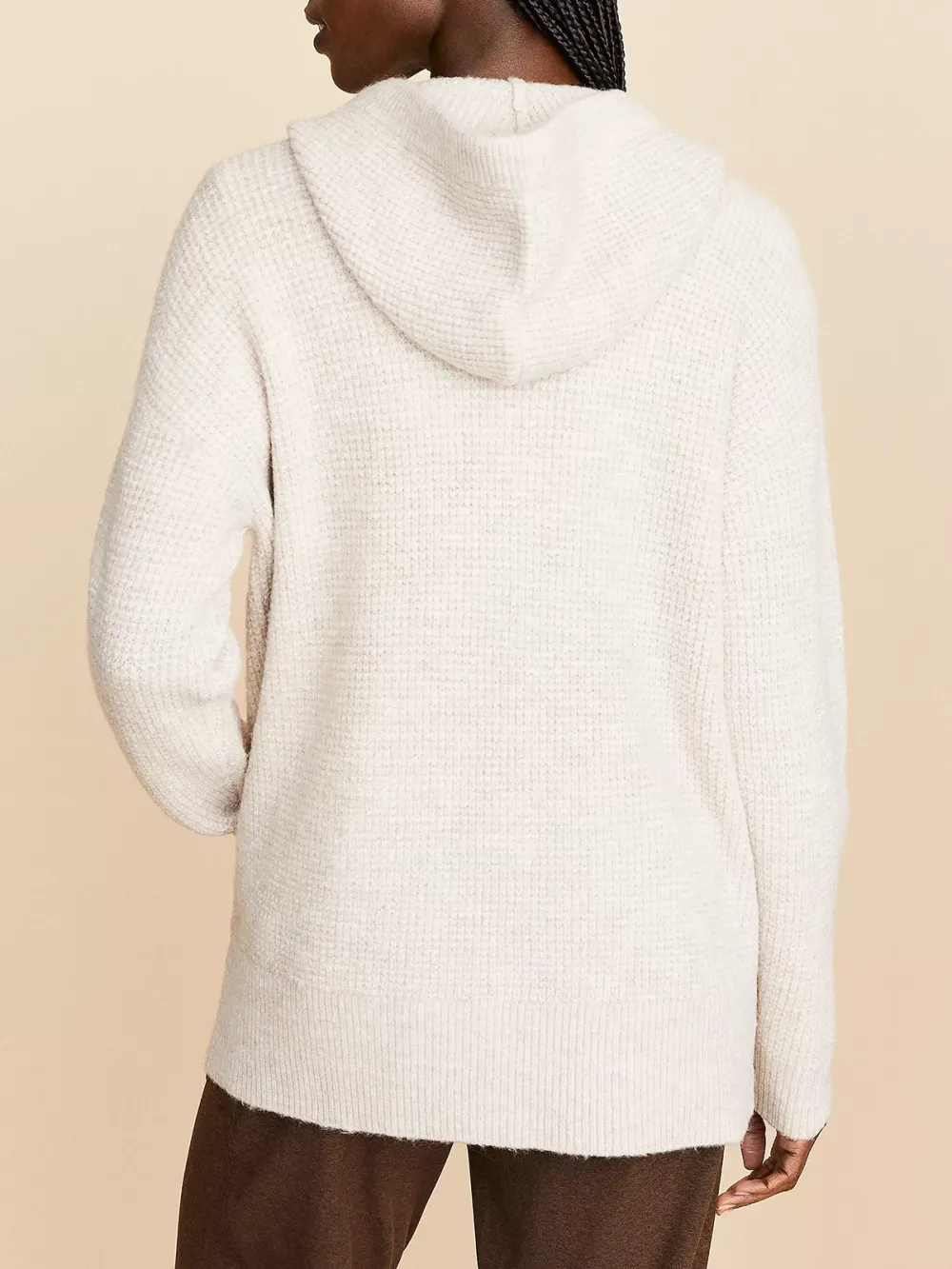 Wafflestitch Zip Hoodie Tunic Sweater
