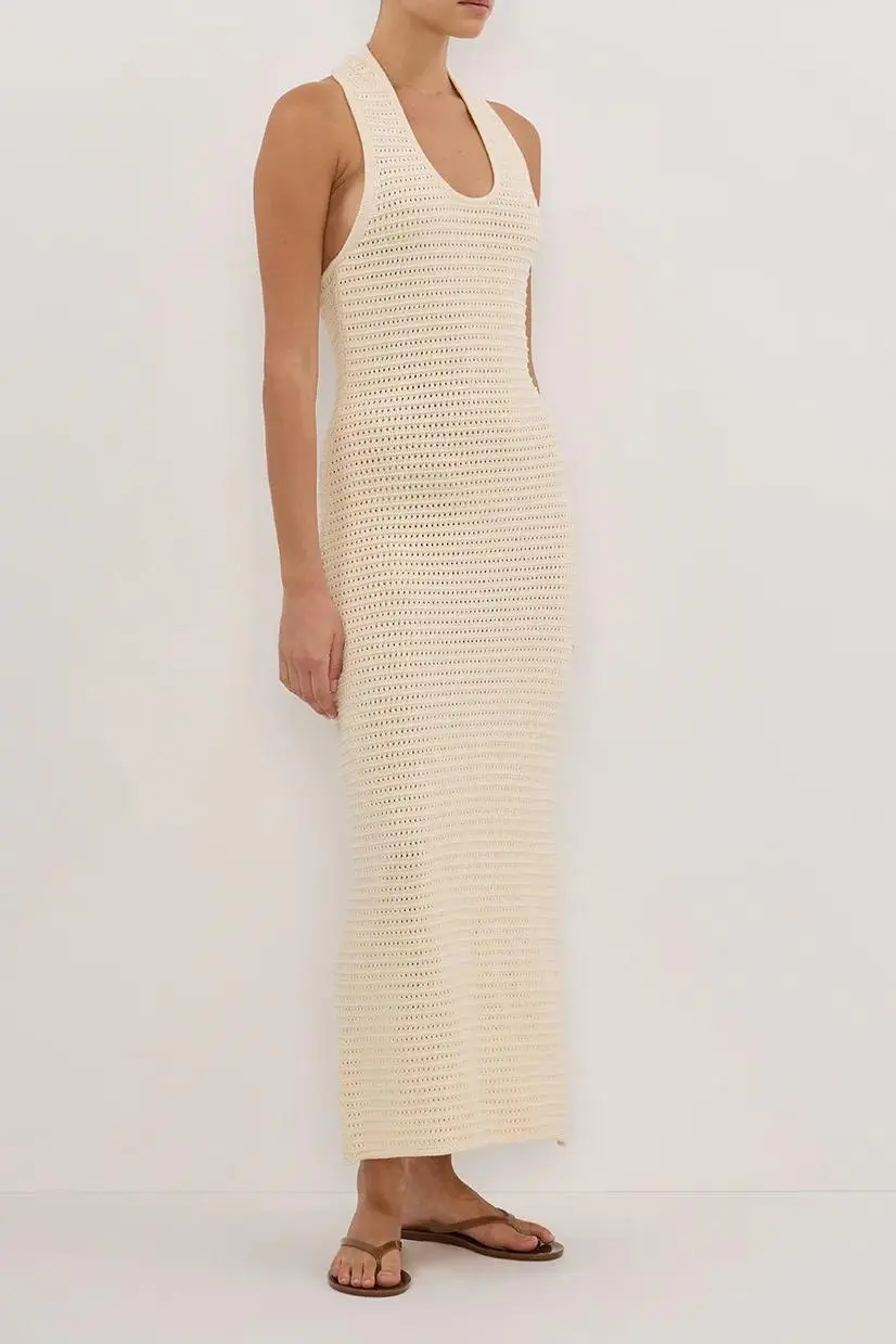 CREAM HALTER CROCHET DRESS