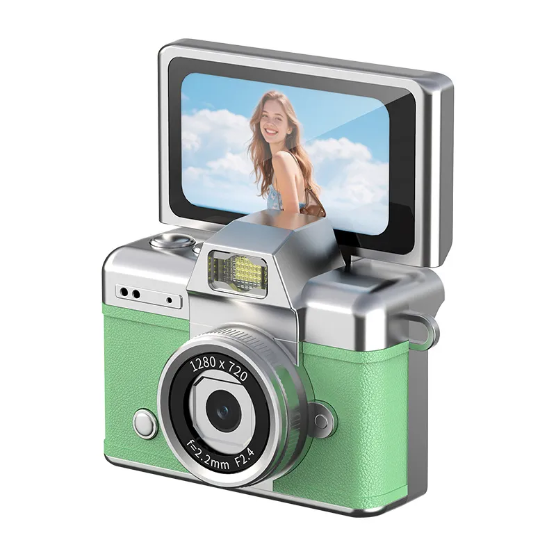 Retro Thumb Flip Screen Mini Camera for Cross-border Students, Portable HD CCD Digital Camera for Photos & Videos, Neck Strap Design