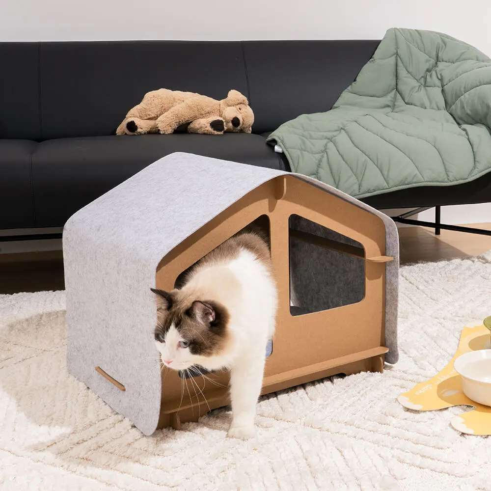 Extra Large Indoor Wooden Frame Semi-Enclosed Detachable Cat House