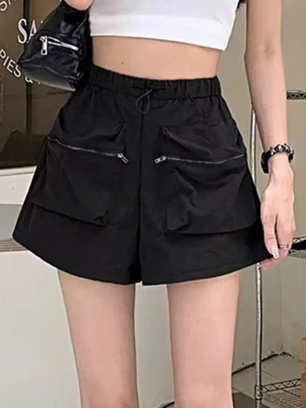 High Waist Cargo Shorts with Pockets