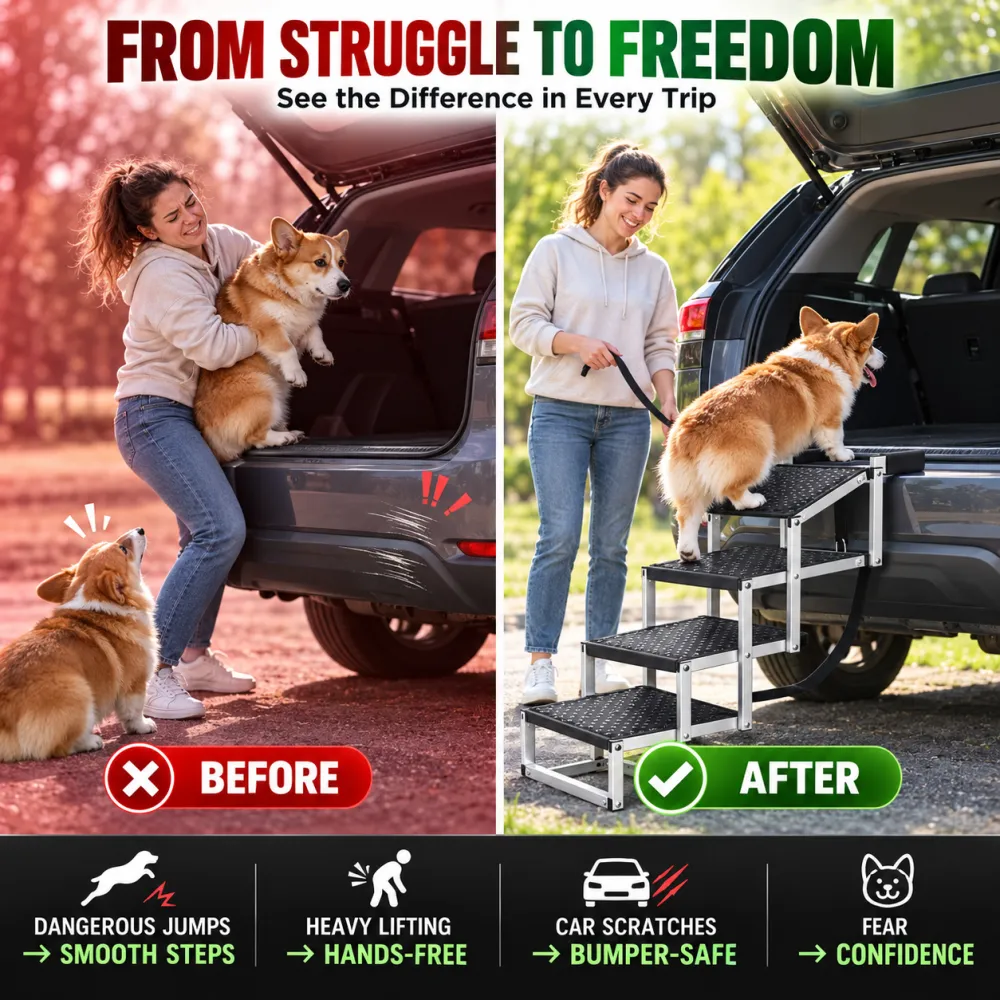 Foldable Pet Ramp—Dog Ladder—Outdoor Car Dog Stairs for SUV Sedan