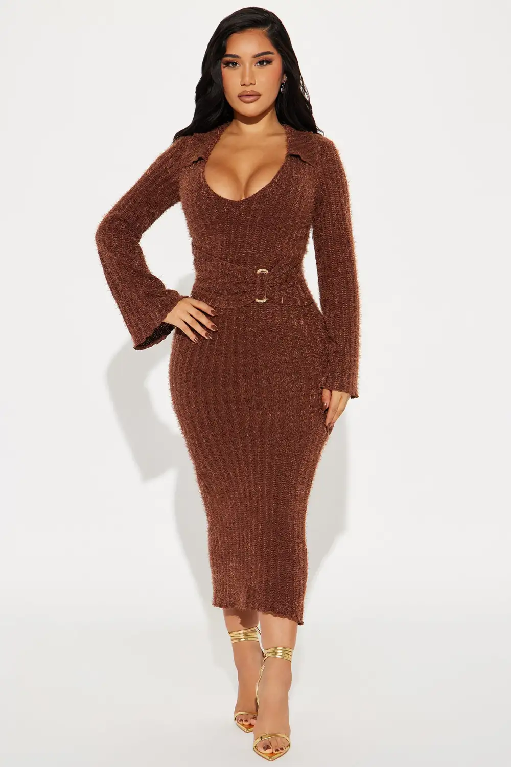Jordyn Sweater Maxi Dress - Brown