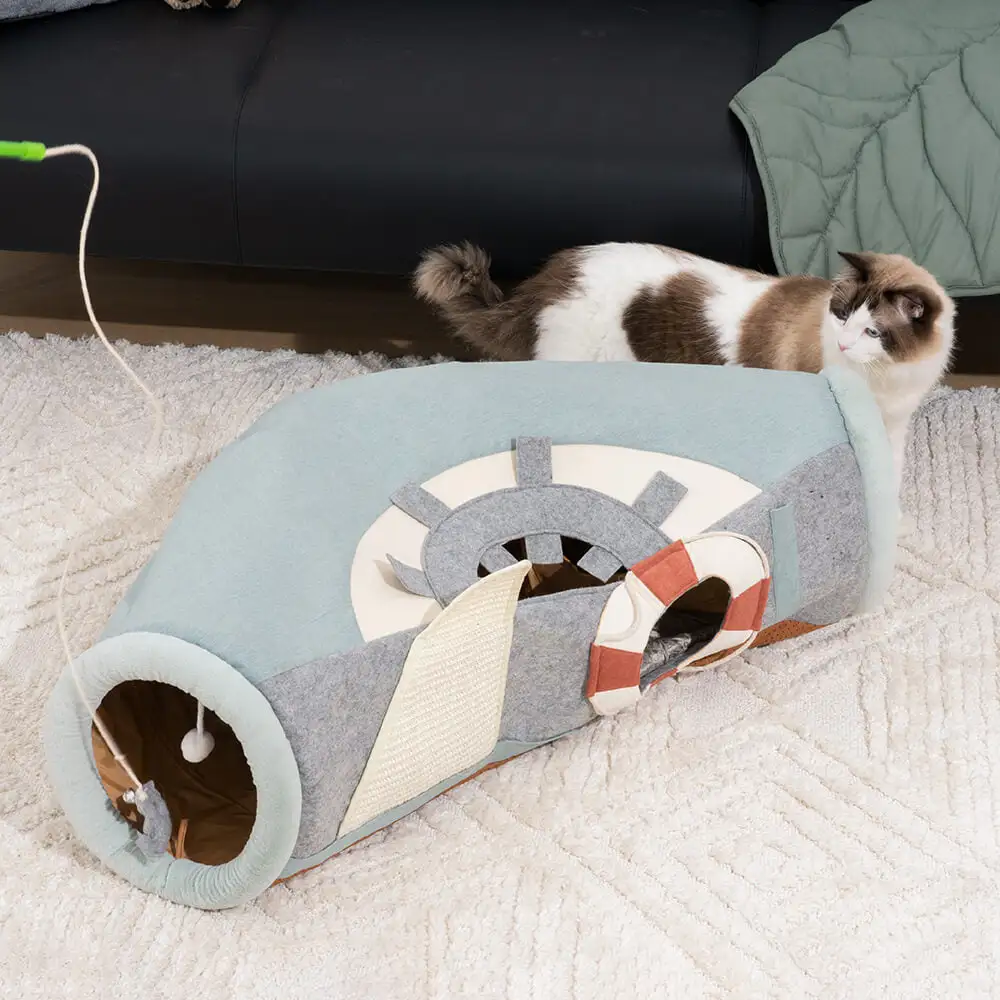 Ship UFO Collapsible Tube with Scratching Ball Cat Tunnel Bed