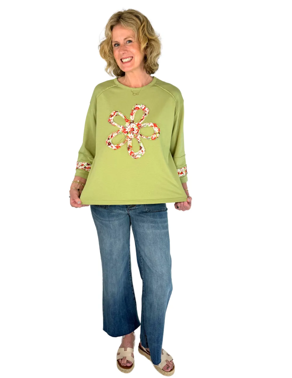 Hallie Flower Patch Top - Pistachio