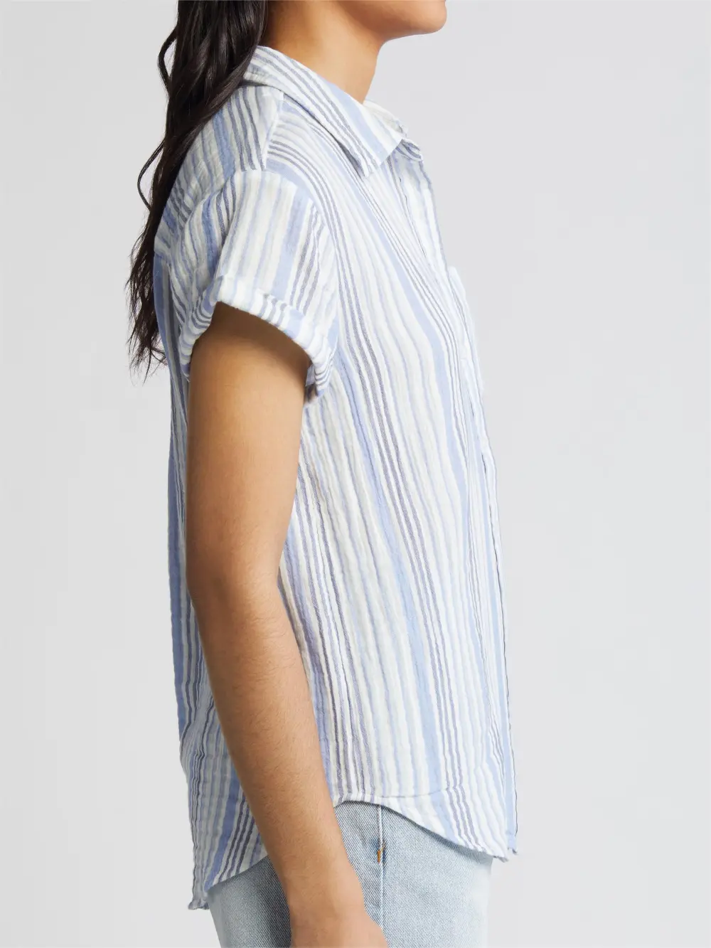 Stripe Cotton Gauze Button-Up Shirt