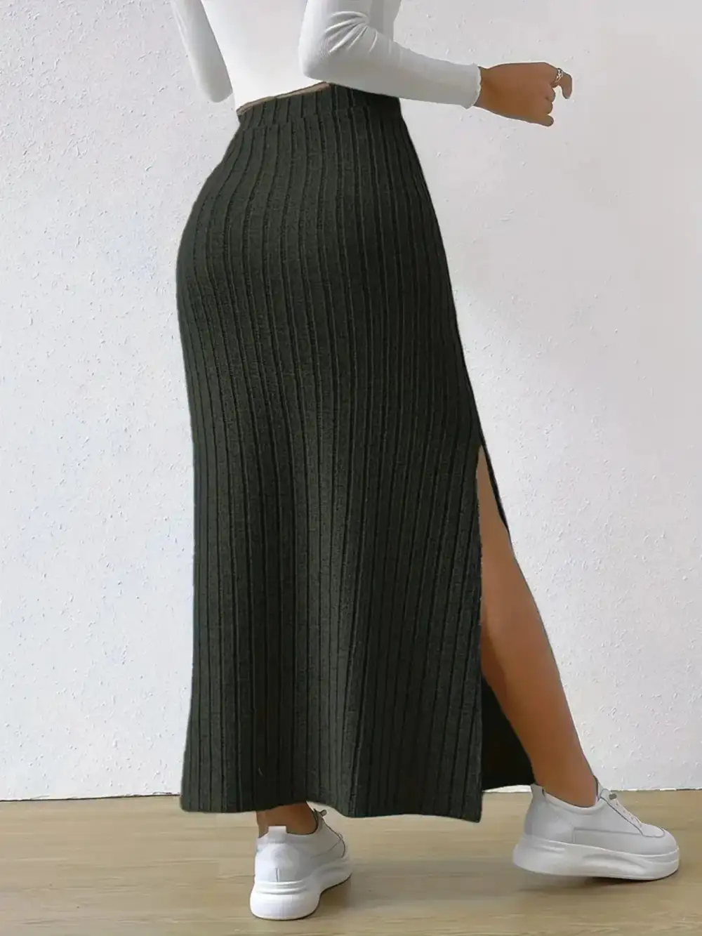 High Waist Ribbed Knit Skirt