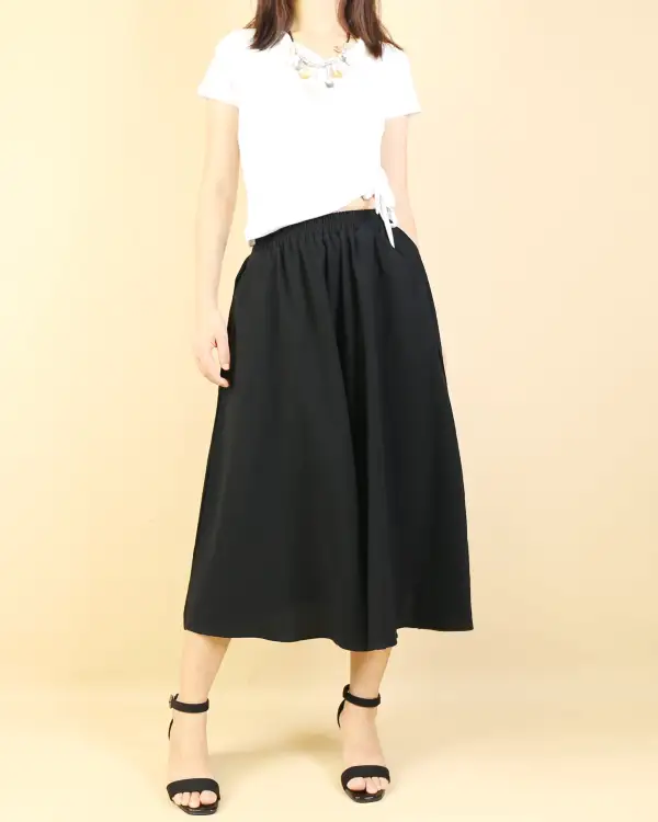 Relaxed Boho Linen Flared Midi Skirt