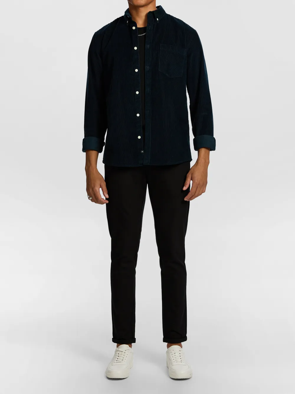 Navy Corduroy Long Sleeve Shirt