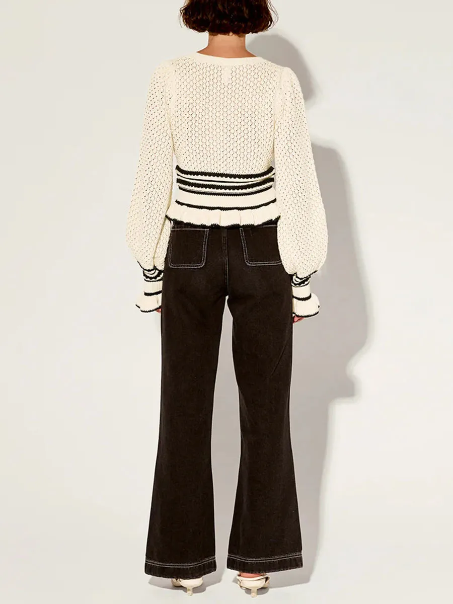 White Flared Cuffs Knit Top