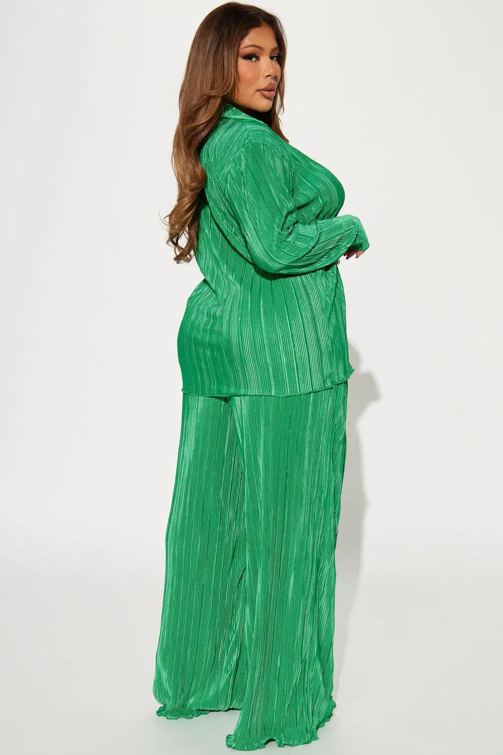 If It Plisse You Pant Set - Kelly Green