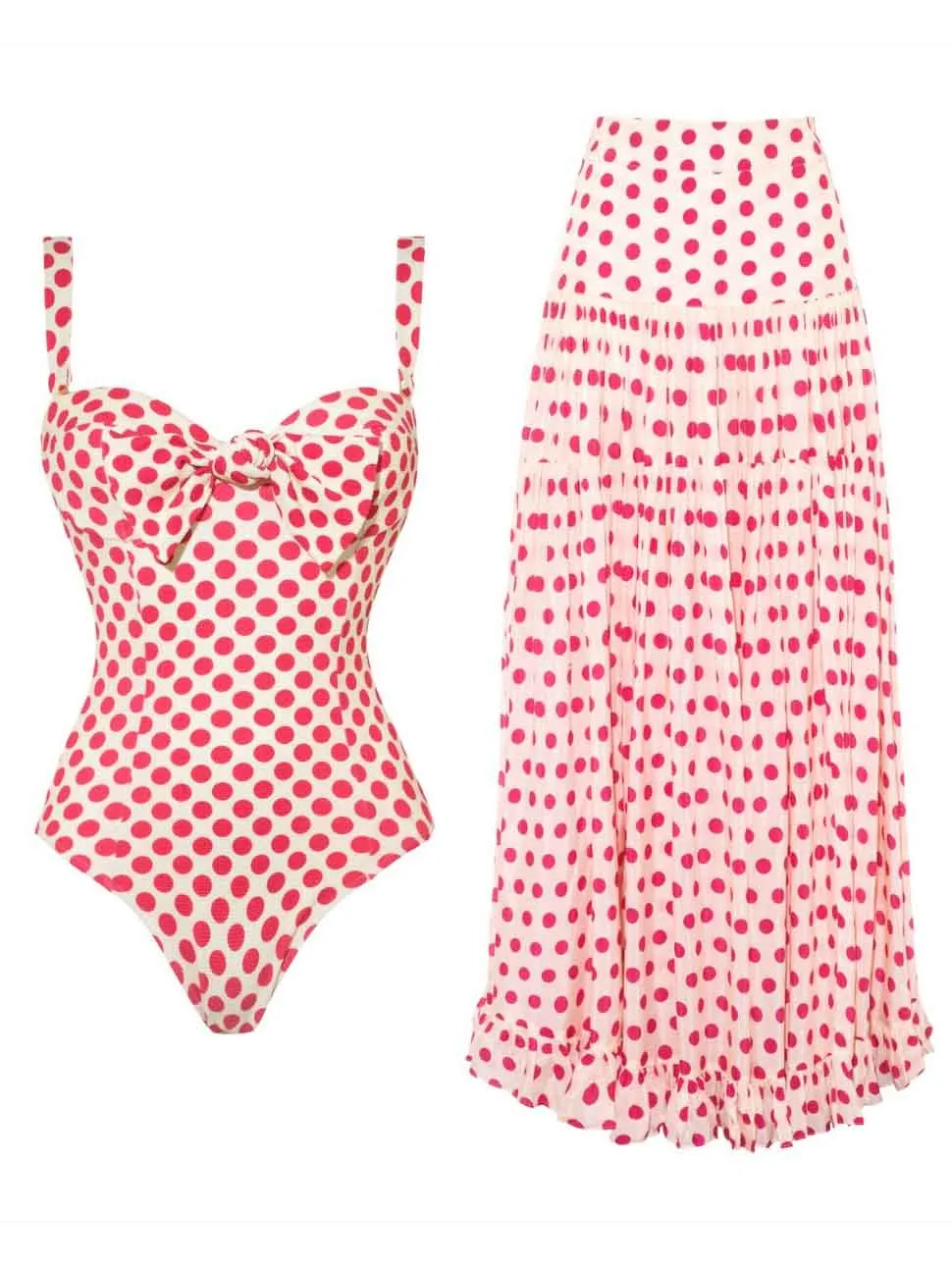 Women’s Soft Heart Print Bowknot One-Piece Swimsuit Set