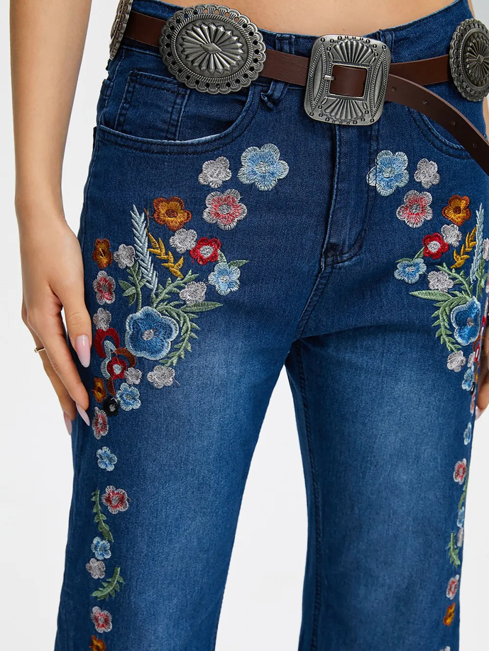 Denim Embroidery Patterns Bell-Bottomtrousers Jeans