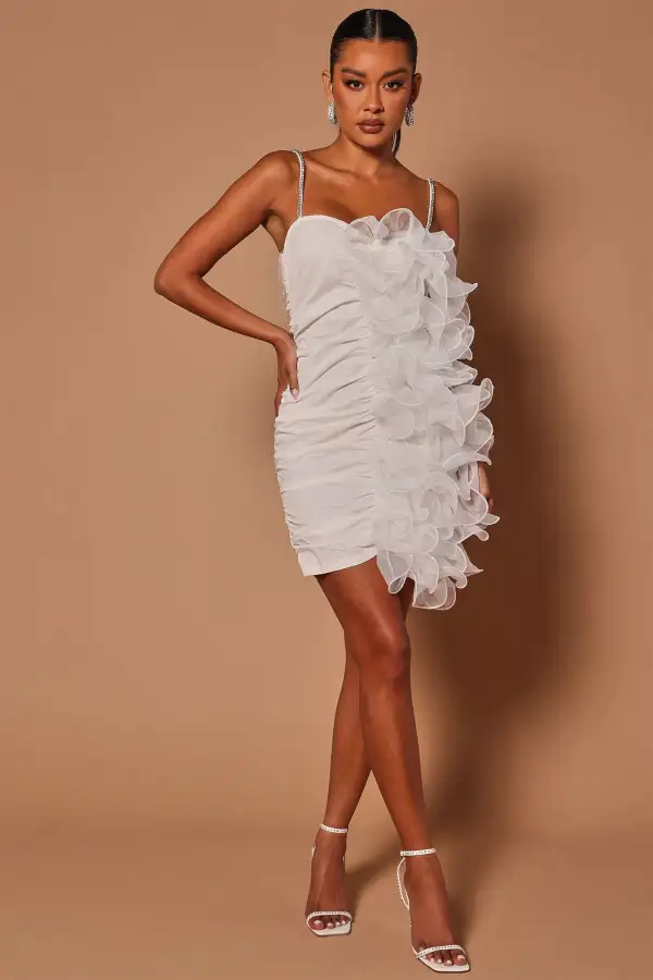 Giselle Ruffle Mini Dress - White