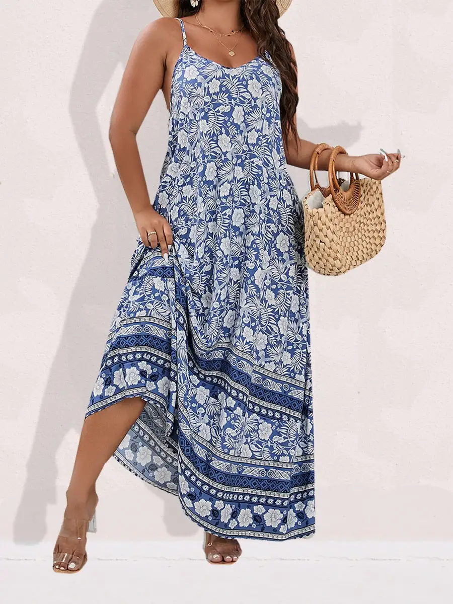 Spirit and Rebel Plus Size Floral Print Boho Maxi Dress