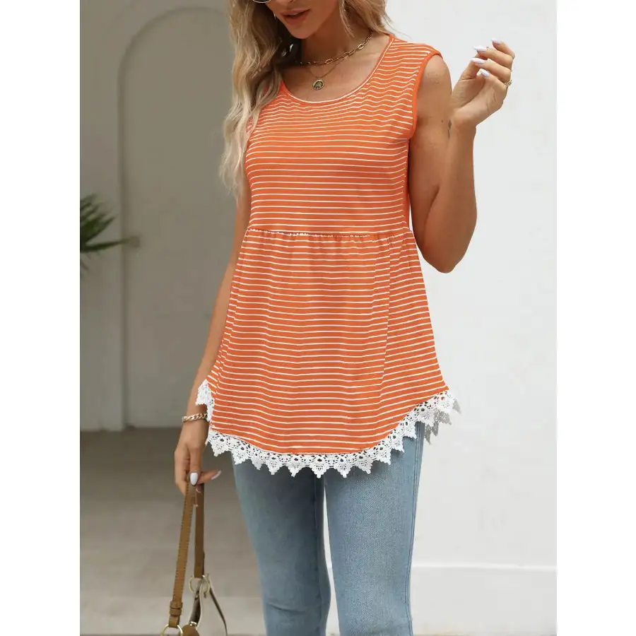 Lace Trim Sleeveless Babydoll Tank Top