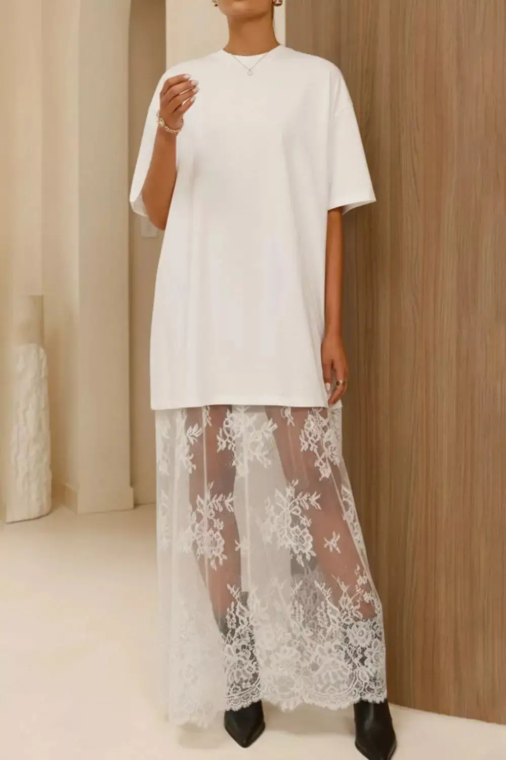 Patchwork Lace Shirt Dress