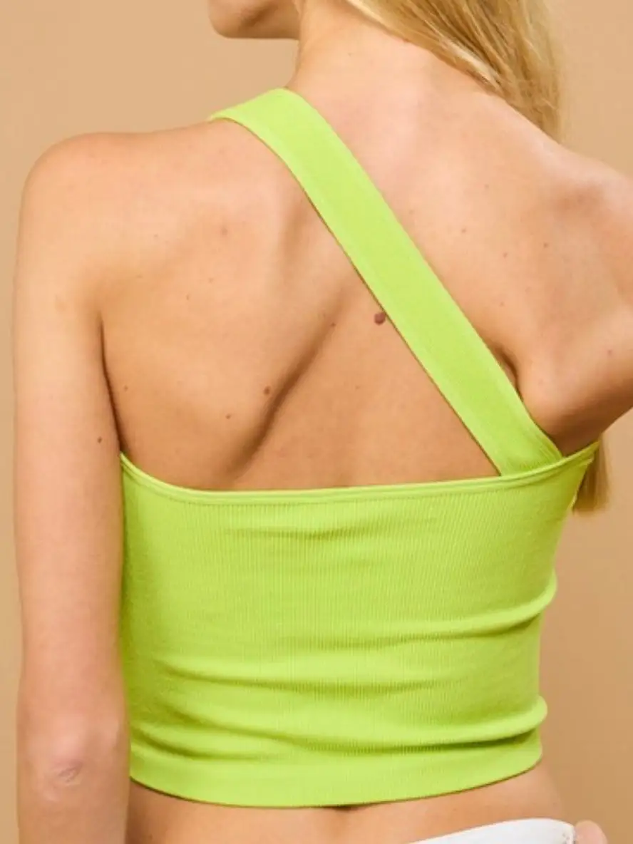Rhinestone Buckle Asymmetric Shoulder Top