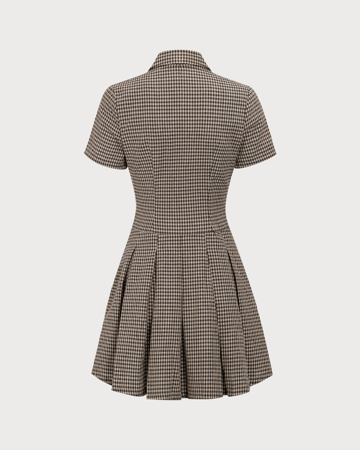 Women's Brown Plaid Lapel Pleated Mini Dress