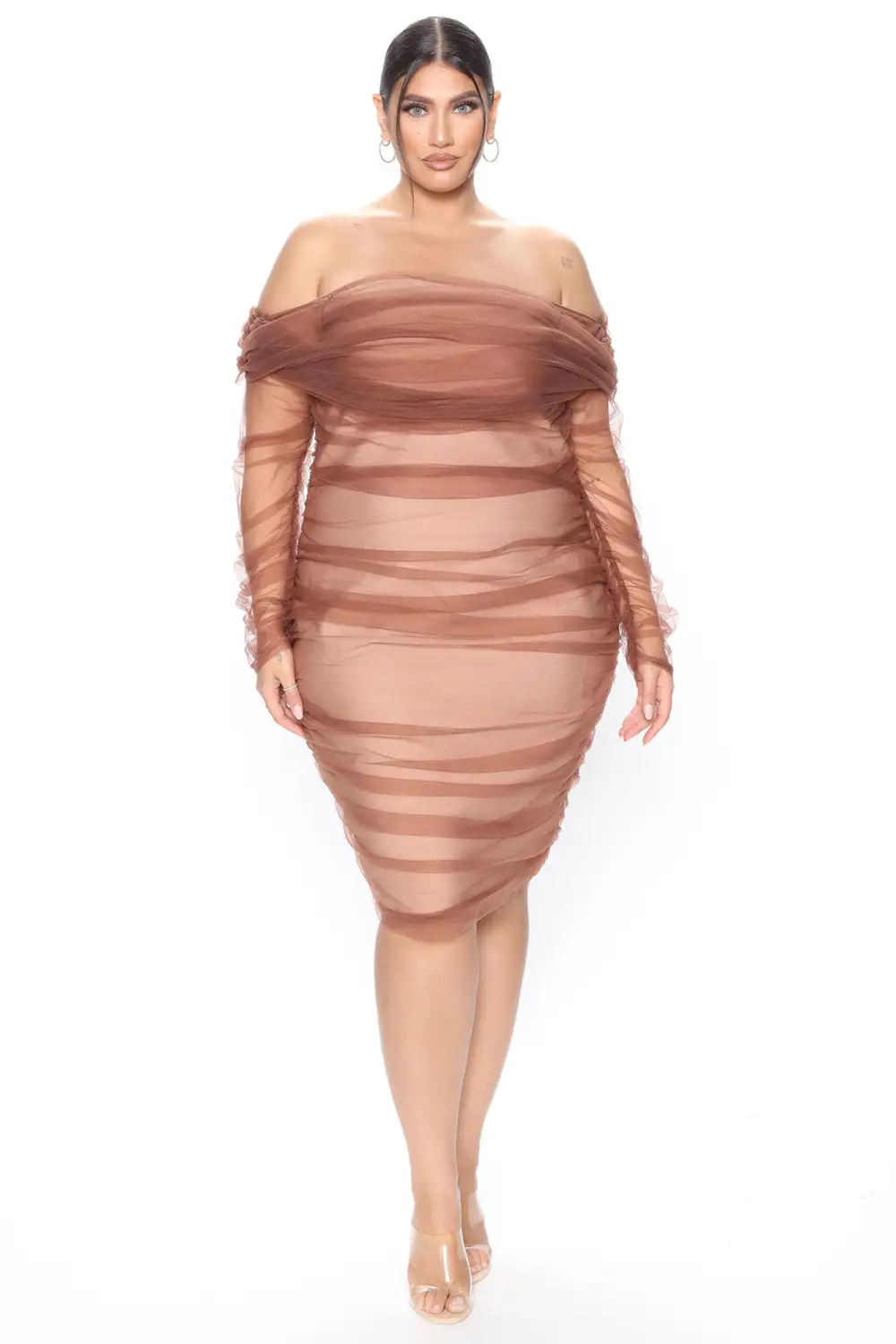 Ruched And Ready Bandage Midi Dress - Taupe