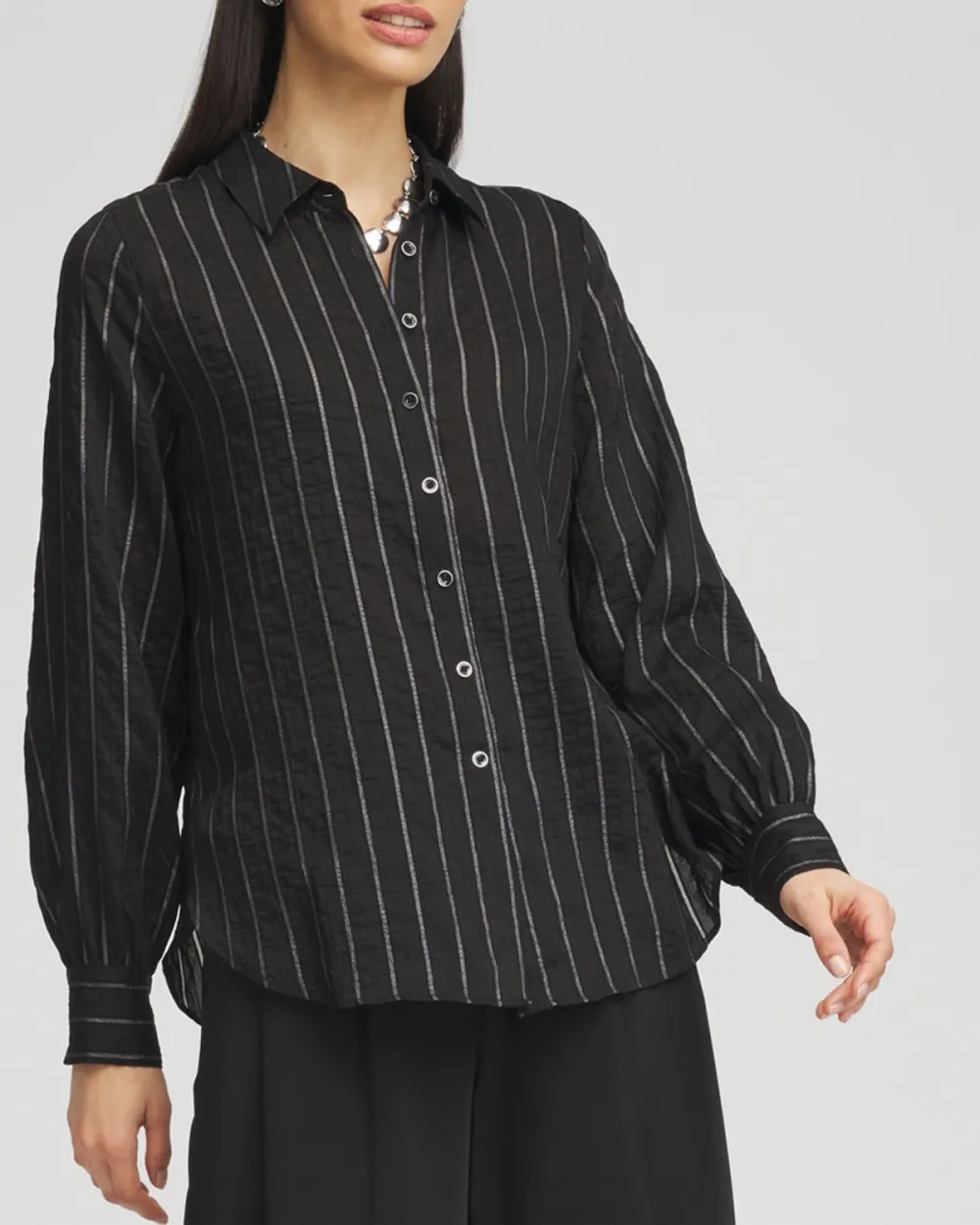 Black Pinstripe Long Sleeve Shirt