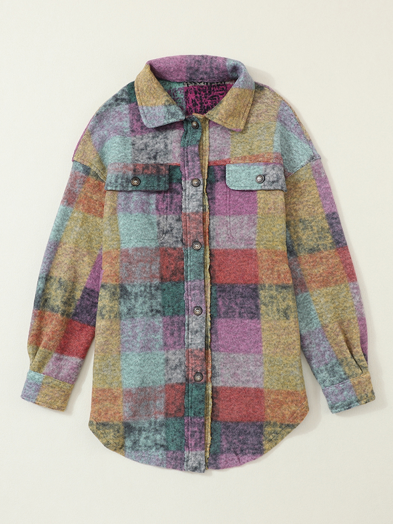 Multicolor Brushed Plaid Pocketed Oversize Shacket