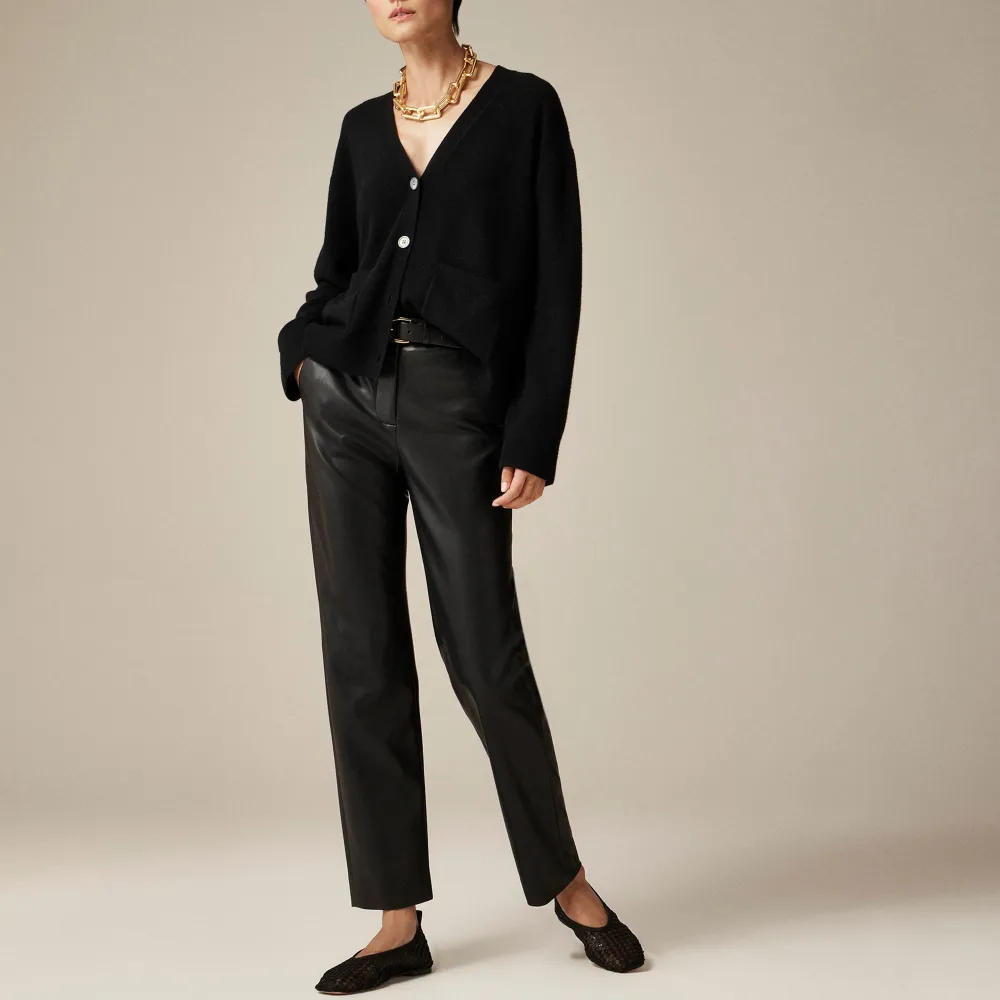 Faux Leather Straight-Leg Pants