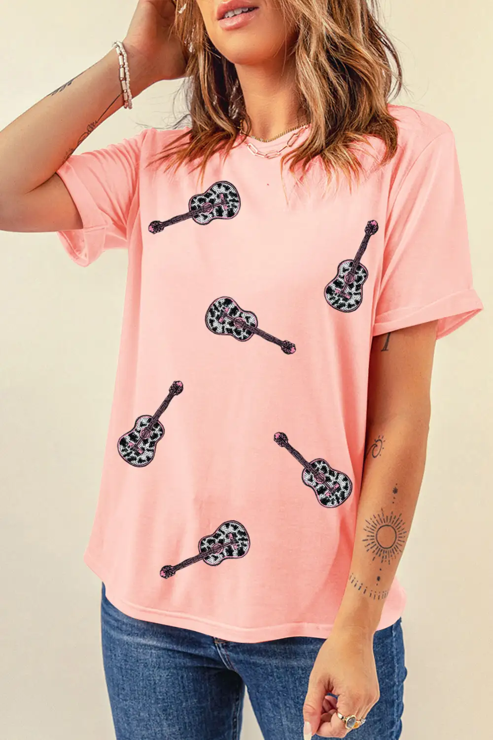 Guitar Sequin Patch Crew Tee