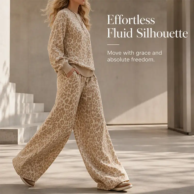 ⏰ Last Day of the Sale – 50% OFF ✨Women's Leopard Print Sweatshirt & Wide-Leg Pants Set