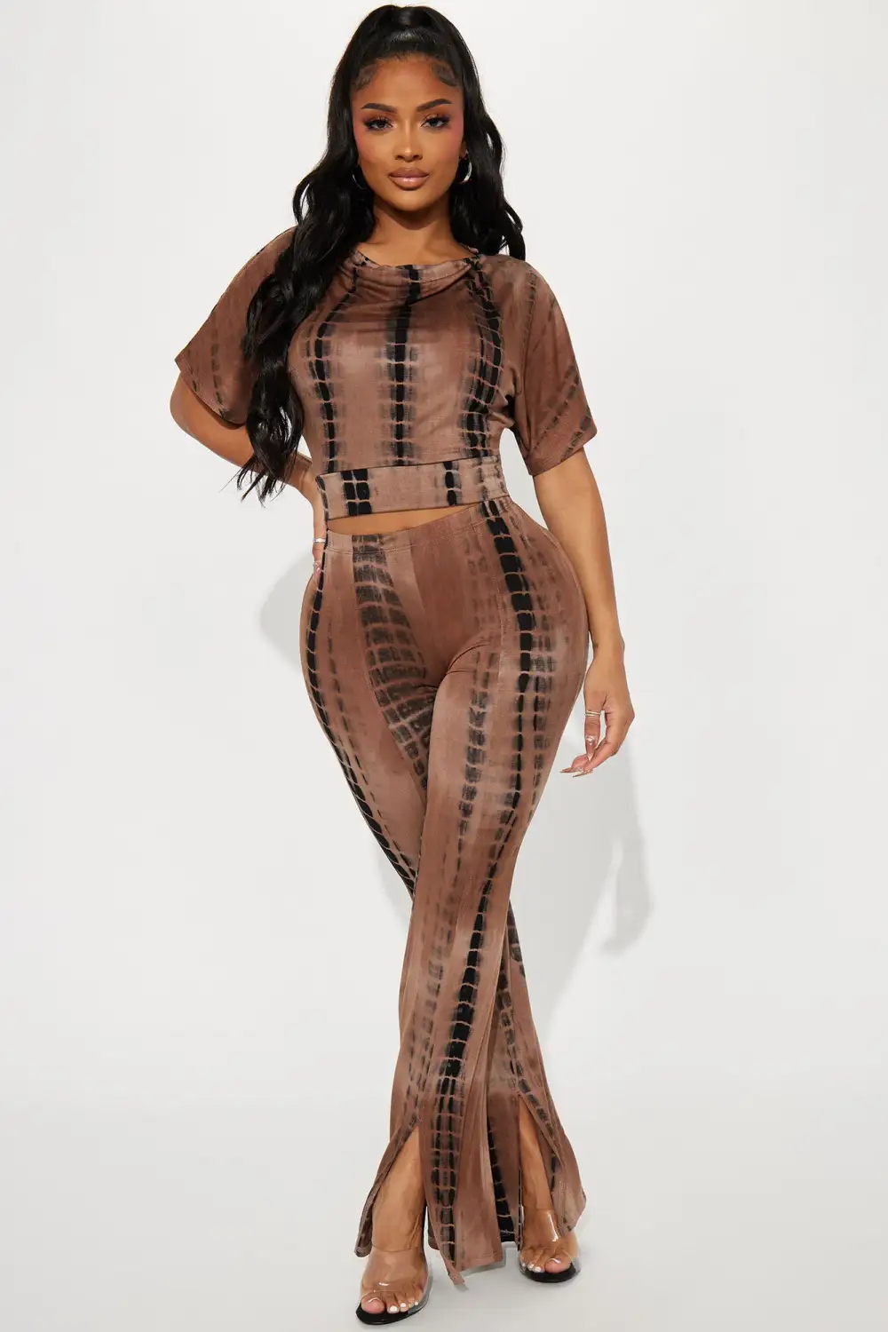 Come Again Tie Dye Pant Set - Brown/combo