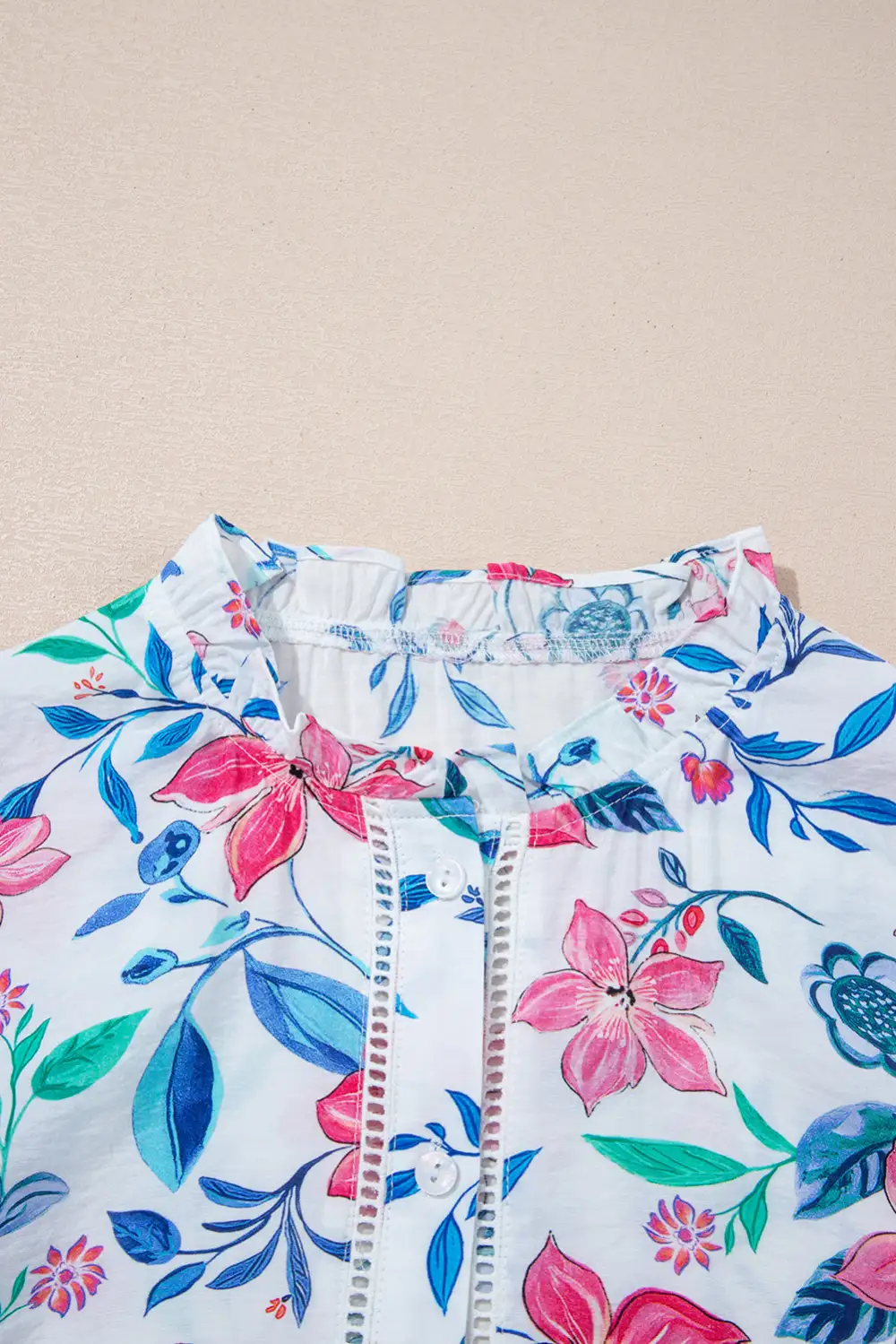 Floral Lace Trim Button Front Shirt Blouse