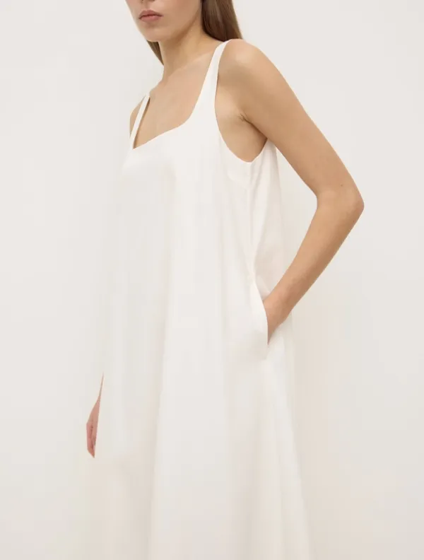 White Cotton Scoop-Neck Maxi Dress