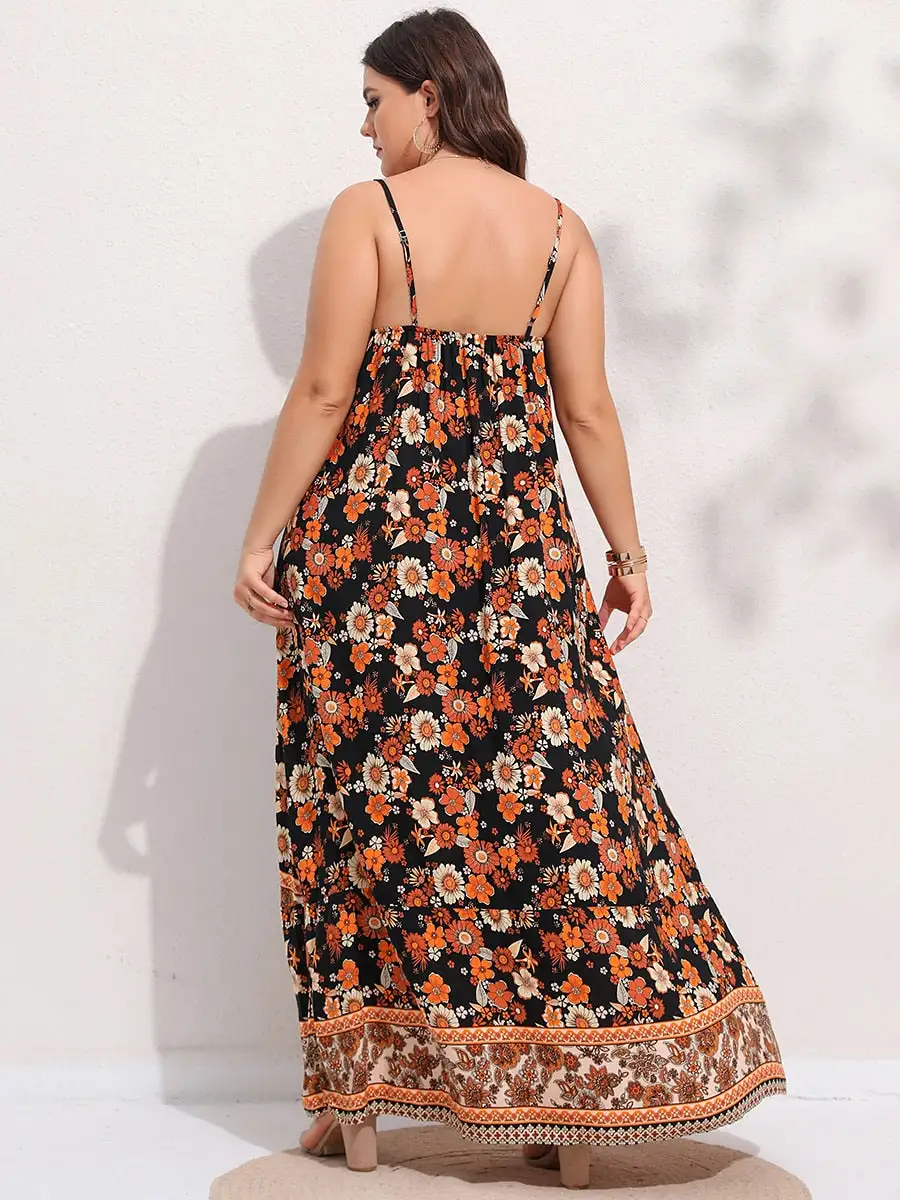 Spirit and Rebel Plus Size Floral Print Boho Maxi Dress