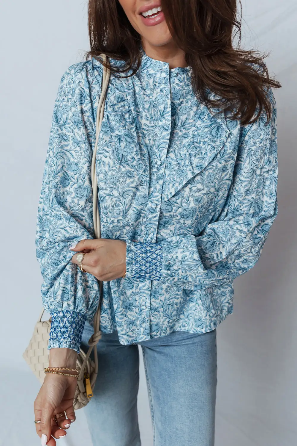 Floral Puff Sleeve Shirt Blouse