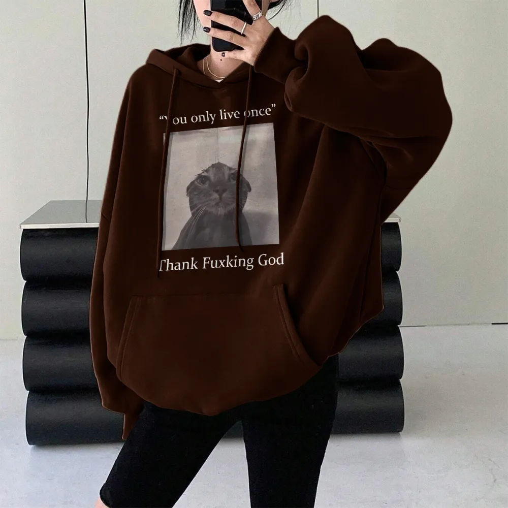 YOU ONLY LIVE ONCE THANK YOU FK GOD PATTERN PRINTED HOODIE