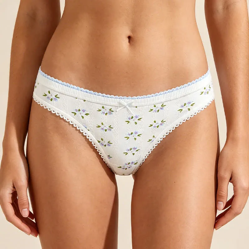Plus Size Low Rise Lace Trim Breathable Thong Panty