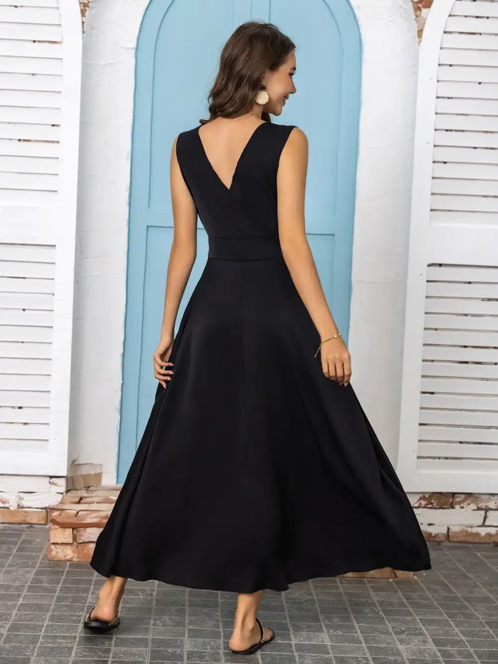 GYPSY-V-Neck Sleeveless Midi Dress