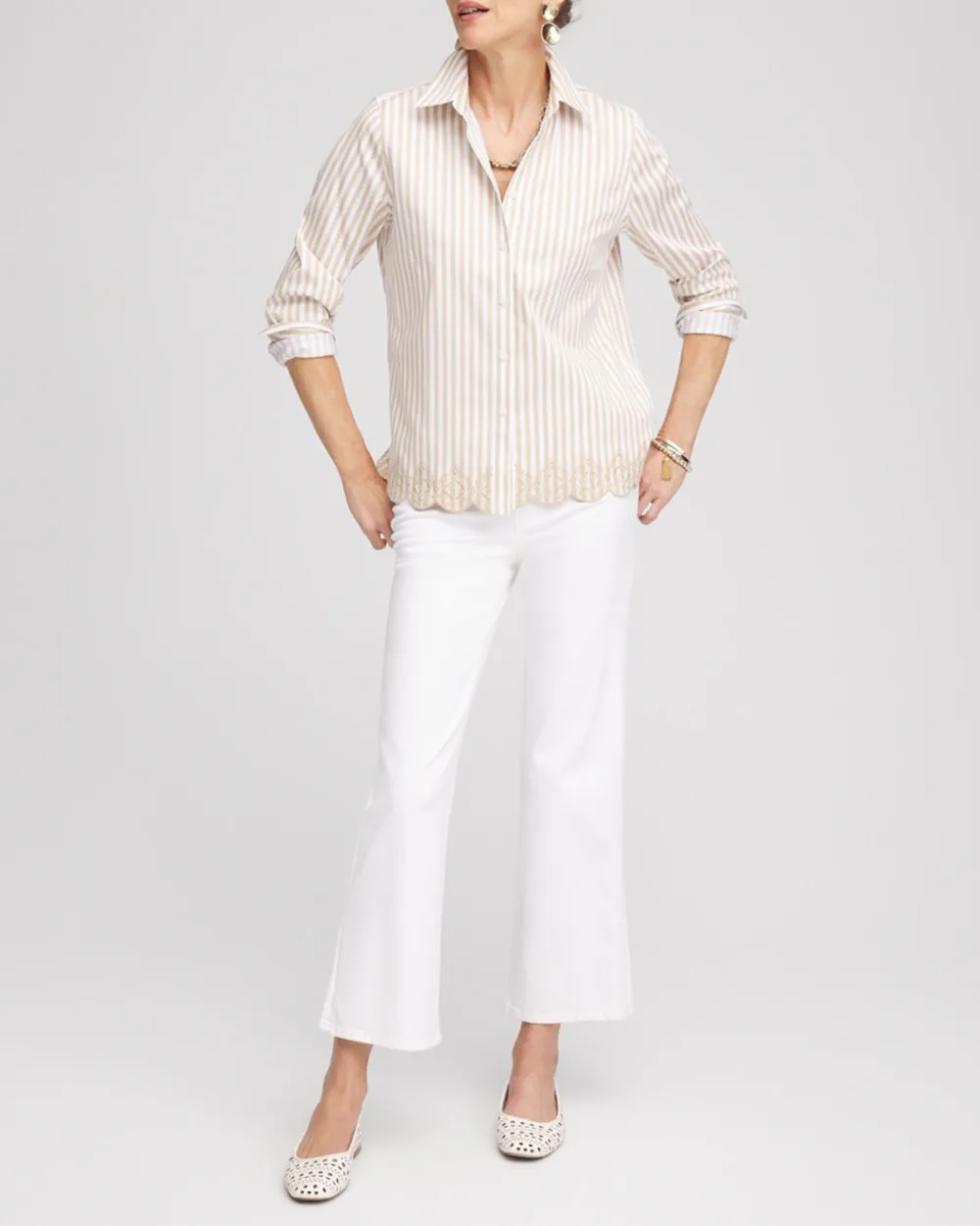 Beige Striped Long Sleeve Shirt