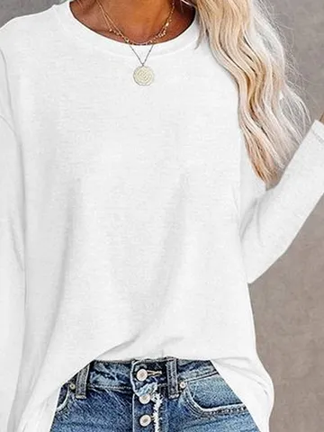 Plain Crew Neck Casual Jersey Tunic T-Shirt Long SLeeve