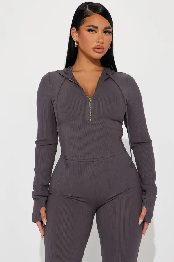 Laurie Ribbed Pant Set - Charcoal