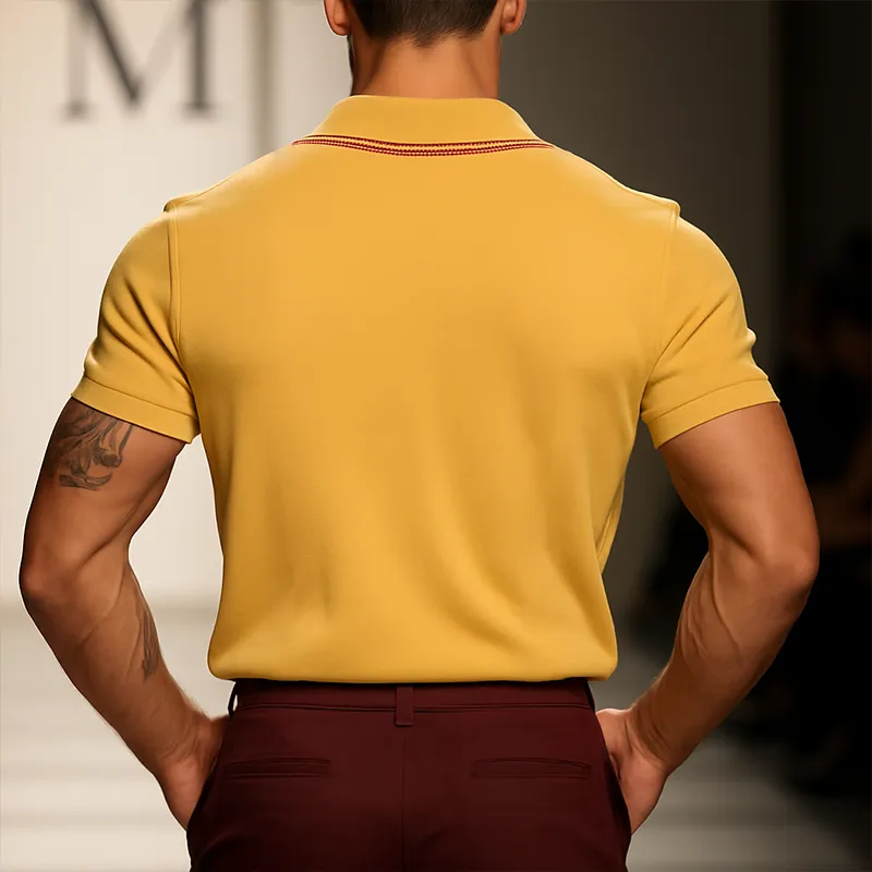 Smooth Short Sleeve Collared Knit Striped Shirt