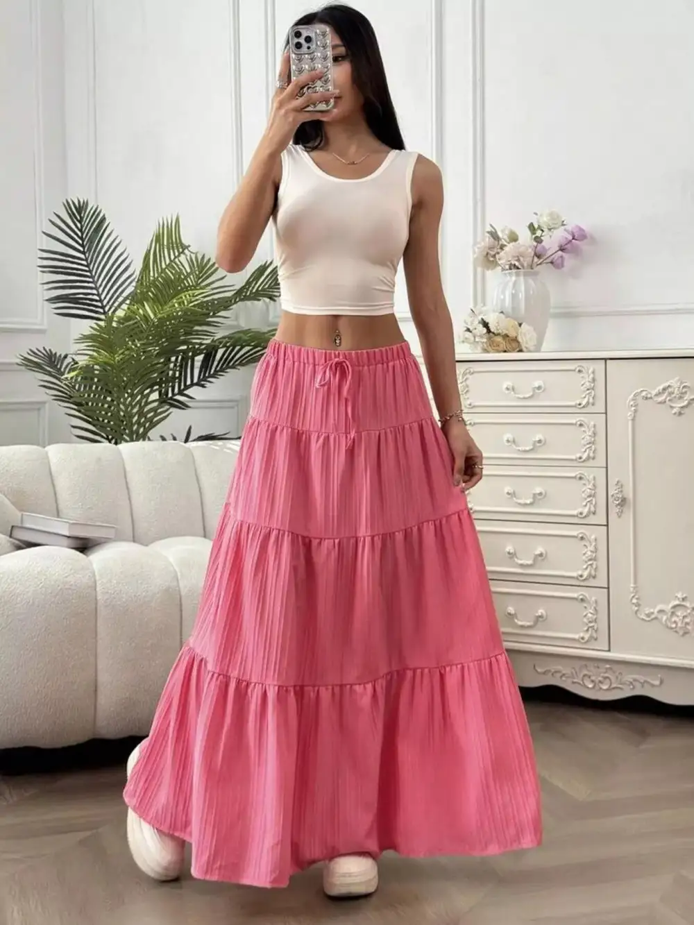 Sharp Drawstring Flowy Skirt