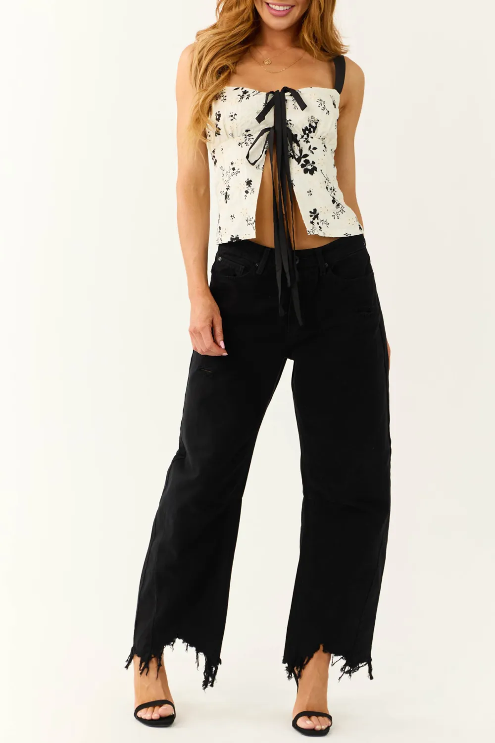 Black Wide Leg Fringed Jeans