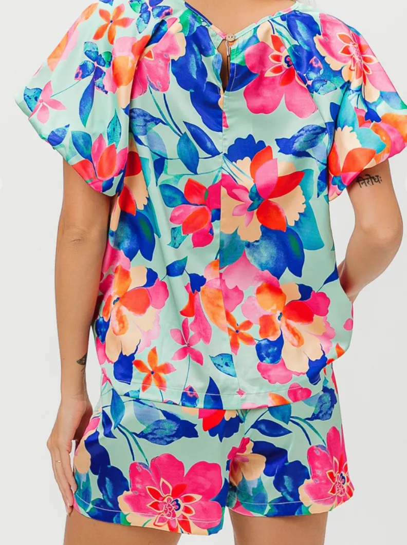 Floral Puffy Blouse Lounge Set