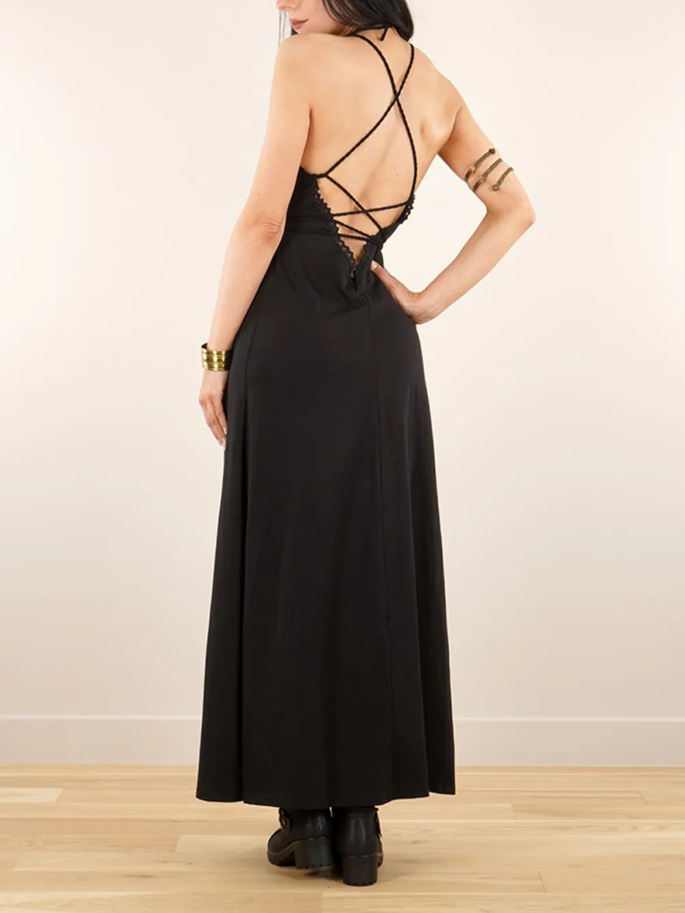 Lace-up Split Long Dress