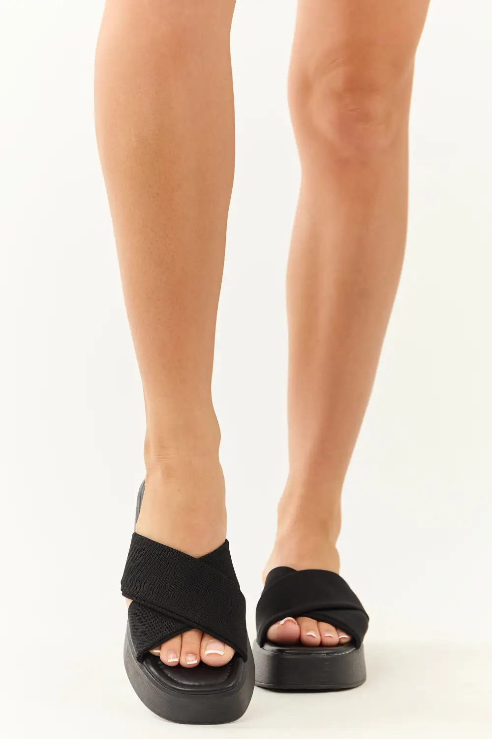 Cross Strap Slip-On Open Toe Platforms