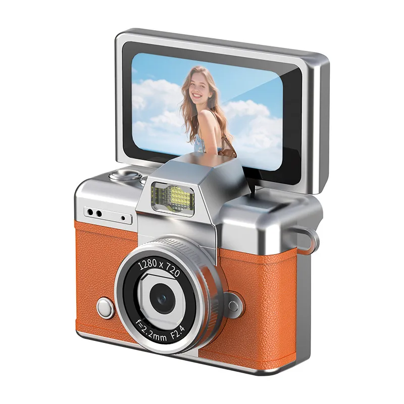 Retro Thumb Flip Screen Mini Camera for Cross-border Students, Portable HD CCD Digital Camera for Photos & Videos, Neck Strap Design