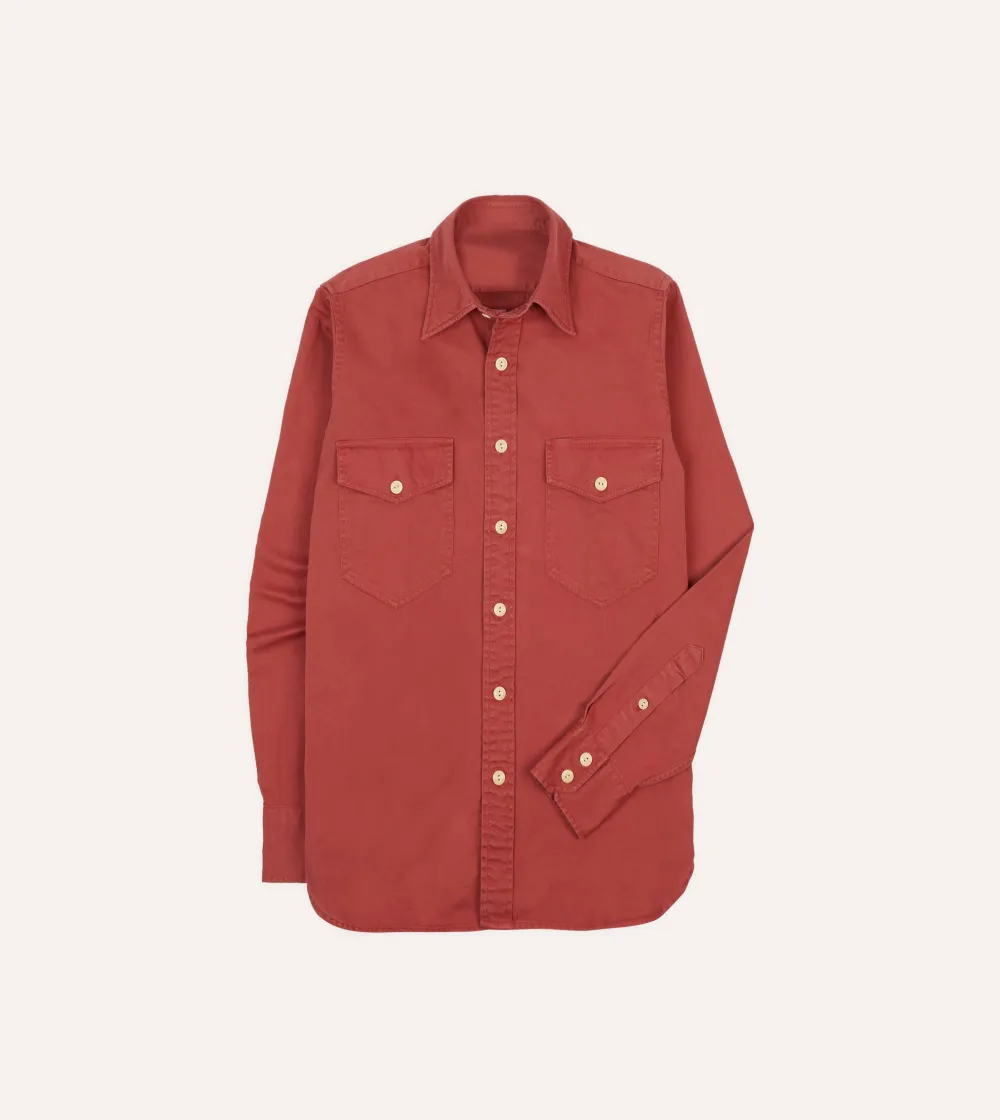 Red Cotton Long Point Collar Work Shirt Casual Style