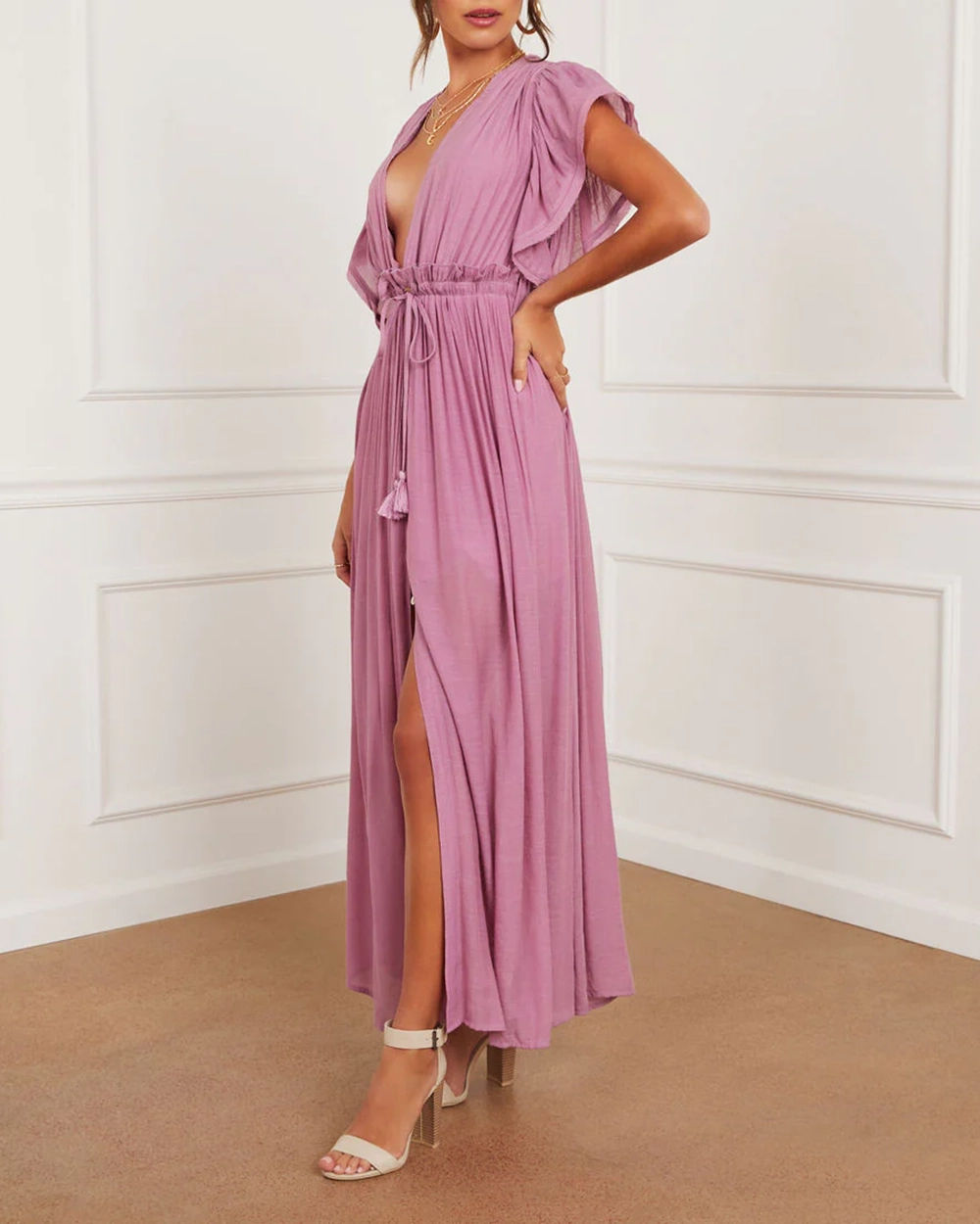 Zora Button Front Cinched Waist Maxi Dress